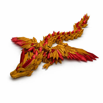 Premium Crystal Wing Articulated Dragon in Silk Gold with Silk Red accents