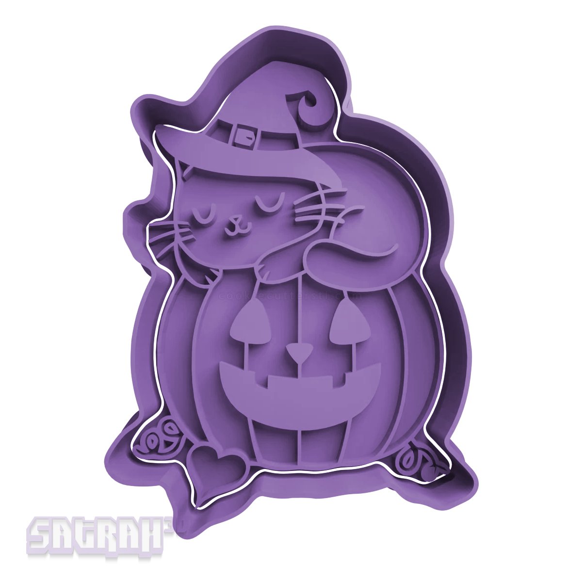 Cat on a Pumpkin Wearing a Witch’s Hat Cookie Cutter - Satrah 3D