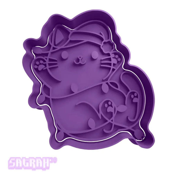 Christmas Cat with Lights Cookie Cutter