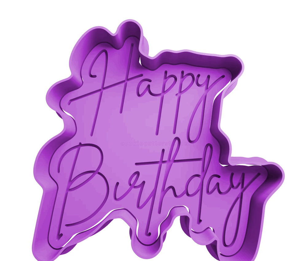 Happy Birthday script cookie cutter style 5, 3D printed in purple PLA by Satrah 3D