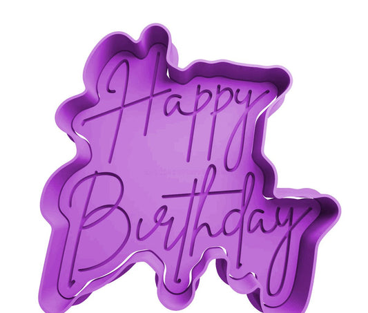 Happy Birthday script cookie cutter style 5, 3D printed in purple PLA by Satrah 3D